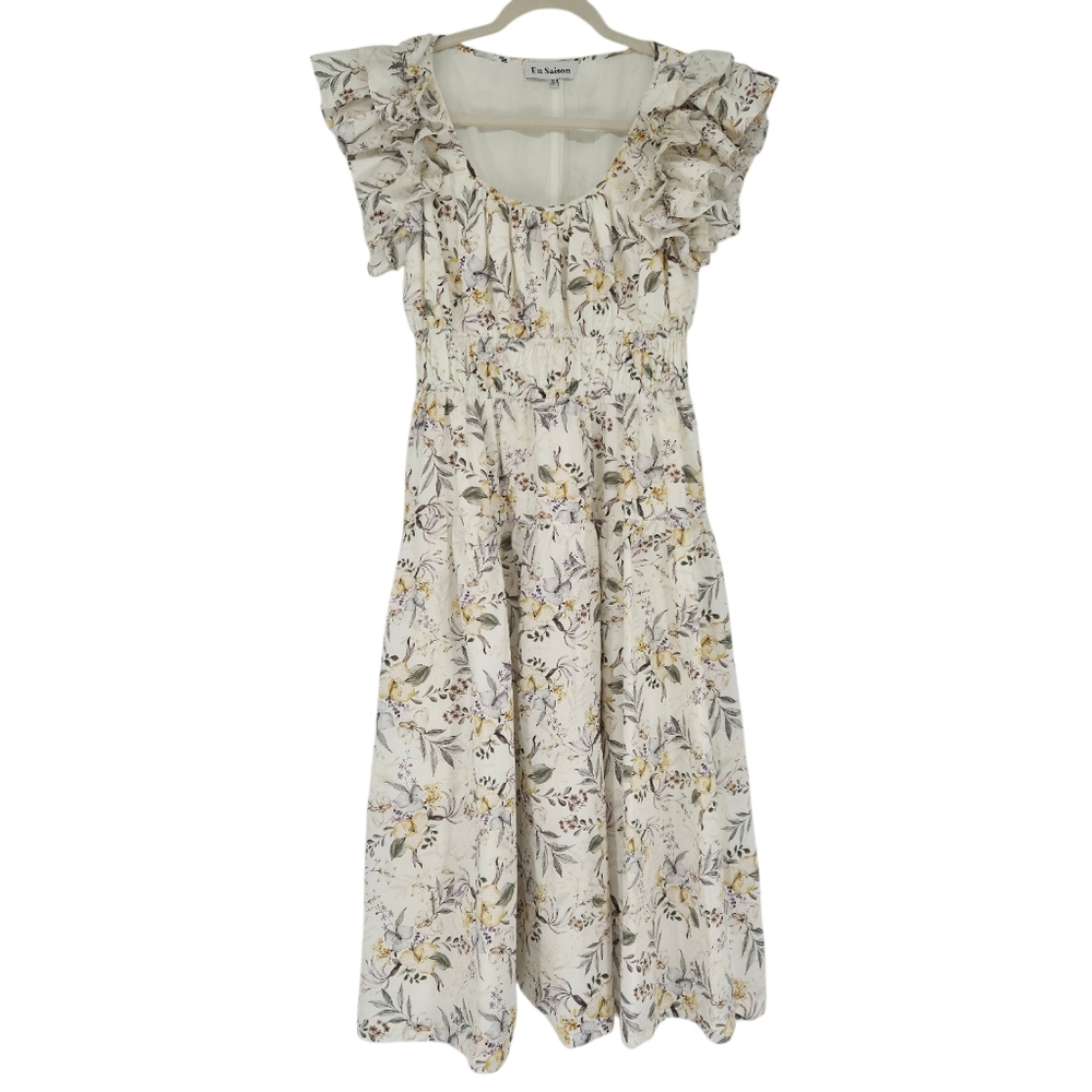 En Saison Mindy Midi Ruffle Sleeve Pull-on Cotton Dress - Picture 2 of 11